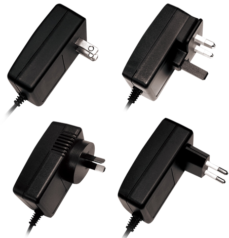 WALL-MOUNTED E-SERIES Universal Switching Adaptors with Fixed AC Plugs (up to 24W)